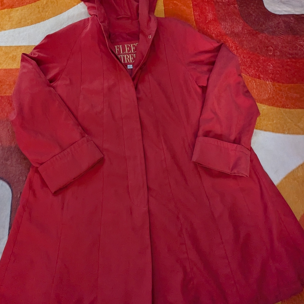 Vintage Fleet Street Vibrant Red Jacket Rain Coat, Size 6 Trench Outerwear 80s